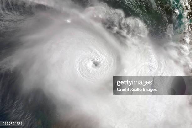 Satellite view of Tropical Cyclone Zelia, a powerful Category 5 cyclone impacting the coast of Western Australia near Port Hedland, disrupting major...