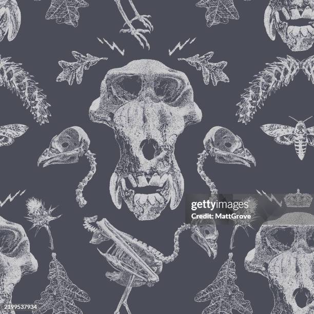mandril buzzard oak leaf repeat pattern - bones pattern stock illustrations