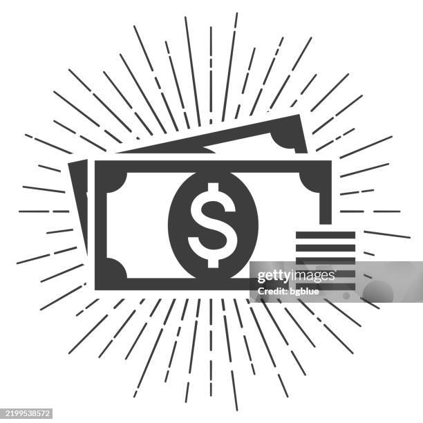 dollar - cash money. icon with sunbursts on white background - vintage dollar sign white background stock illustrations