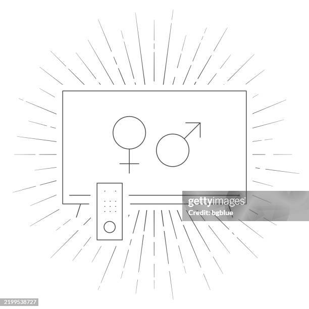 tv with gender symbols. line icon with sunbursts on white background - female symbol stock illustrations