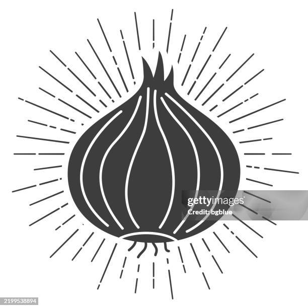onion. icon with sunbursts on white background - onion stock illustrations