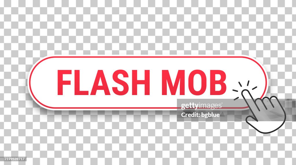 Flash Mob - 3D click web button with hand cursor on blank background