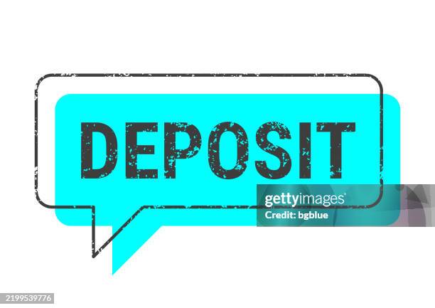 deposit - blue grunge speech bubble on blank background - down payment stock illustrations