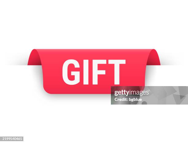 gift - red banner, bookmark, ribbon, label on white background - bookmark design stock illustrations