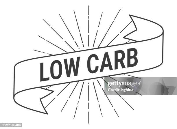 low carb - banner with sunbursts on white background - carbohydrate food type stock illustrations