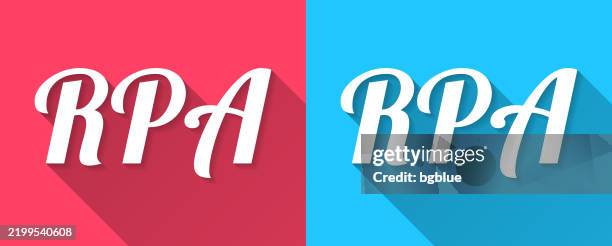 rpa - robotic process automation - flat design with long shadow on blue and red background - robotic process automation stock illustrations