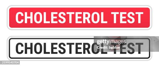 cholesterol test - red and black labels on white background - cholesterol test stock illustrations