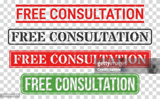 free consultation - rubber stamp set on blank background - free of charge stock illustrations