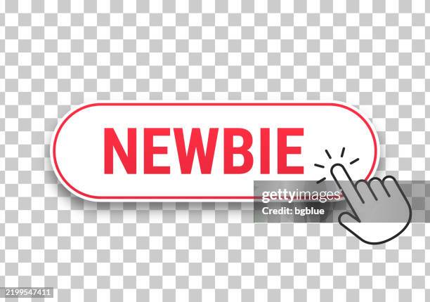 newbie - 3d click web button with hand cursor on blank background - rookie icons stock illustrations