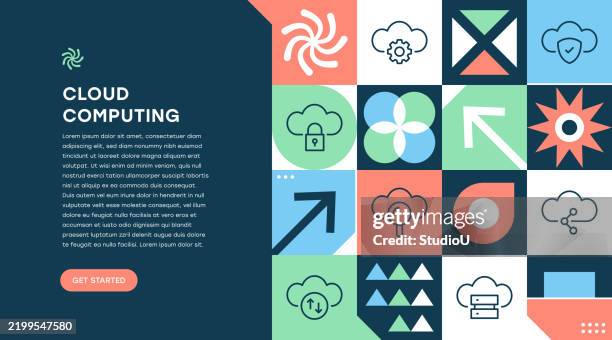 cloud computing web banner geometric design - cloud security stock illustrations