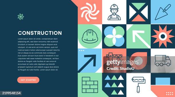 construction web banner geometric design - plumber tools background stock illustrations
