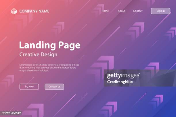 ilustraciones, imágenes clip art, dibujos animados e iconos de stock de plantilla de página de destino - diseño abstracto con flechas ascendentes - degradado púrpura de moda - chevron