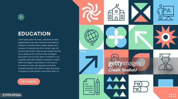 education web banner geometric design - empty lecture hall stock illustrations