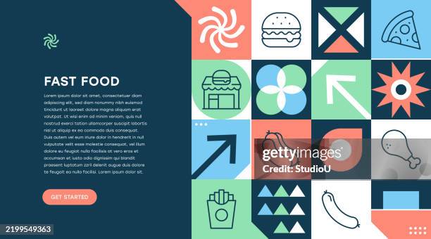 fast food web banner geometric design - classic chicken noodle soup stock illustrations