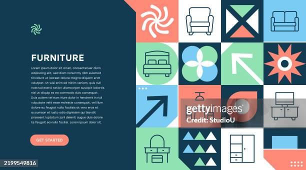 furniture web banner geometric design - bedside table stock illustrations