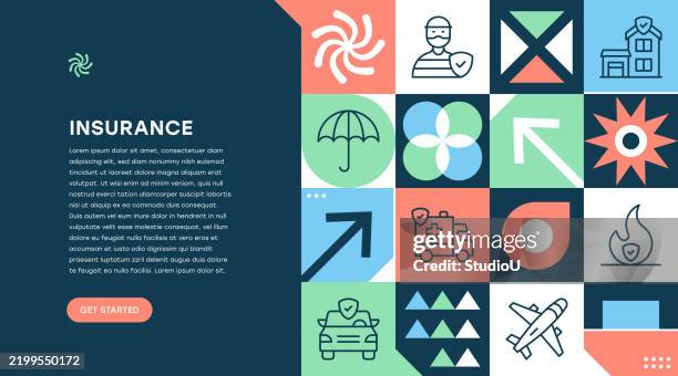 stockillustraties, clipart, cartoons en iconen met insurance web banner geometric design - brandverzekering
