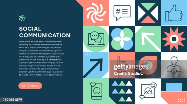 social communication web banner geometric design - application programming interface icon stock illustrations