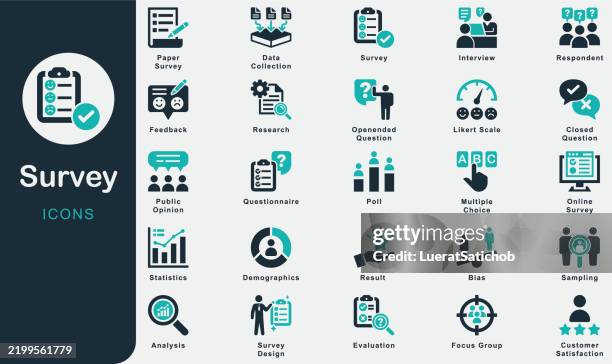 übersicht solide icons sammlung. enthält feedback, fragebogen, marketing, geschäft, menschen, abstimmung, bewertung, forschung, interview, ergebnis, befragter, datenerfassung, stichprobe, demografie, umfrage - aussuchen stock-grafiken, -clipart, -cartoons und -symbole