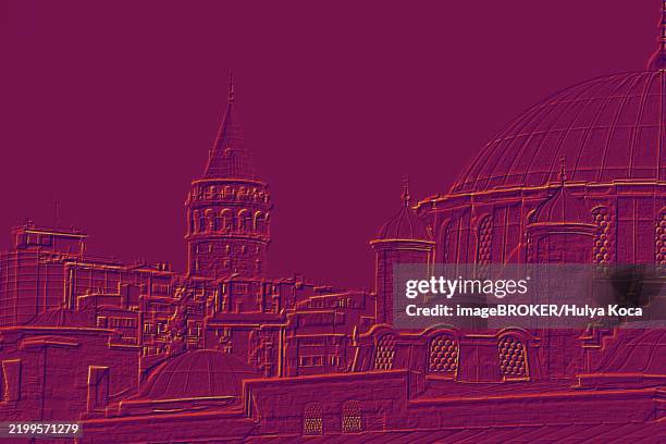 galata tower view beside mosque domes in istanbul - observation deck stock illustrations