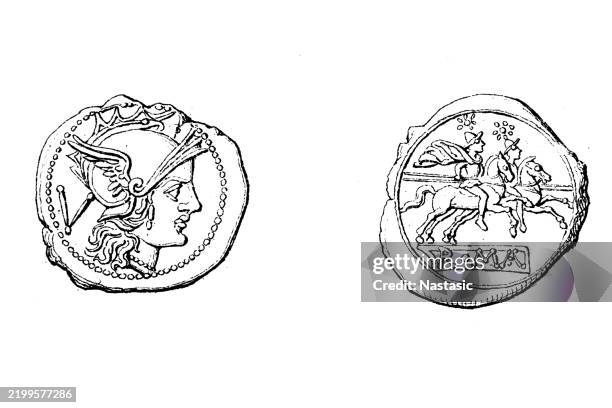 römischer quinarius - ehemalige griechische währung stock-grafiken, -clipart, -cartoons und -symbole
