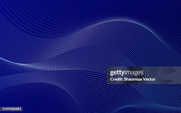 bildbanksillustrationer, clip art samt tecknat material och ikoner med colorful gradient wave dotted lines on dark blue background. artificial intelligence background. design template for ads, banner, poster, cover, web, brochure, wallpaper, and flyer. - digitalt genererad bild