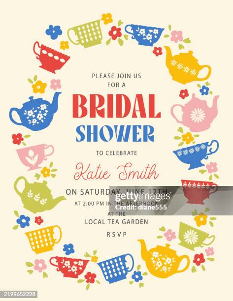 illustrations, cliparts, dessins animés et icônes de frontière de thé douche nuptiale modèle d