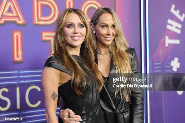 Miley Cyrus and Tish Cyrus attend SNL50: The Homecoming Concert at Radio City Music Hall on February 14, 2025 in New York City.