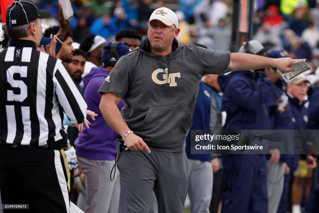 Key Georgia Tech Football Georgia Tech Yellow Jackets head coach Brent Key reacts to a penalty ...