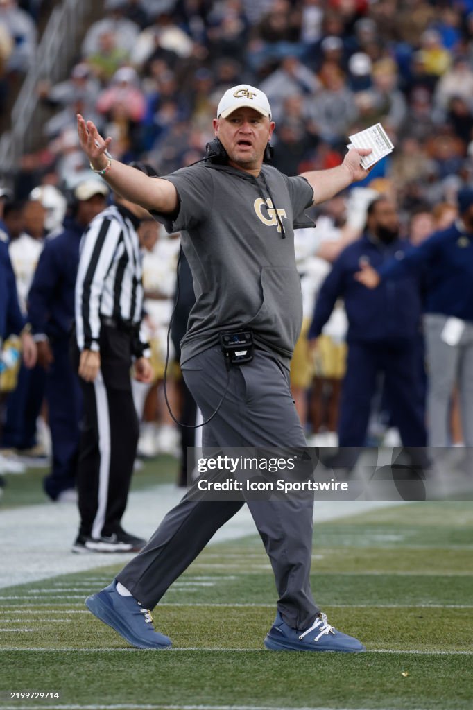 Key Georgia Tech Football Georgia Tech Yellow Jackets head coach Brent Key reacts to a penalty ...