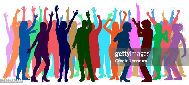 bunte menschenmenge (alle menschen sind vollständig und beweglich) - disco tanz stock-grafiken, -clipart, -cartoons und -symbole