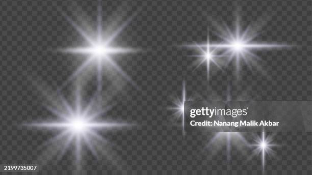 white and blue sunlight or flare light effect set with transparent background - deflated stock illustrations