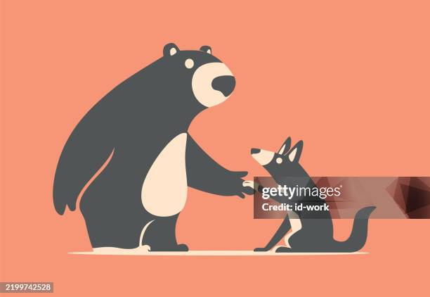 bear shaking hands with wolf - gray wolf stock illustrations