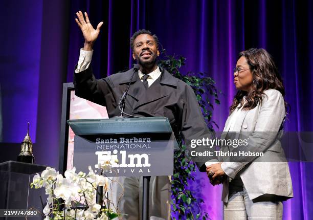 Oprah Winfrey presents Colman Domingo with the Montecito Award during the 40th Santa Barbara International Film Festival at The Arlington Theatre on...