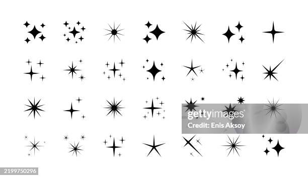 sparkle stars icon set. twinkle stars icons. shining stars collection. different star shapes. effect glitter, shine, twinkling, and clean - star stock illustrations