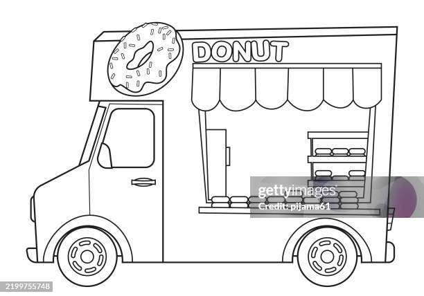 donut truck isolated on white background. - breakfast biscuits stock illustrations