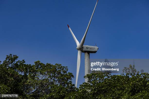 Turbines on a wind farm near Guamare, Rio Grande do Norte state, Brazil, on Tuesday, Feb. 18, 2025. Latin American renewables are expected to have a...