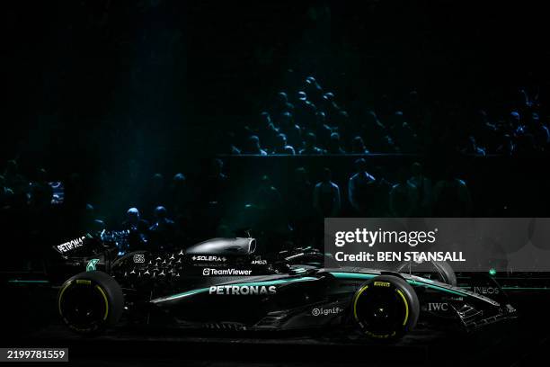 The new Formula 1 car of Mercedes Formula One Team is presented during the Formula One - 2025 season launch "F1 75 LIVE" event at the O2, in London,...