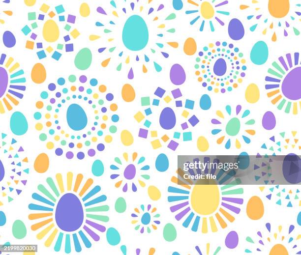 seamless pastel easter eggs modern excitement shapes background pattern - easter pattern stock illustrations