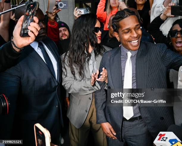 Rihanna and A$AP Rocky are seen outside of Clara Shortridge Foltz Criminal Justice Center on February 18, 2025 in Los Angeles, California.