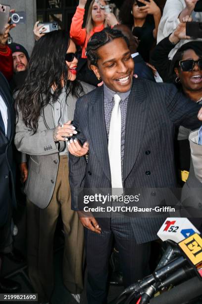 Rihanna and A$AP Rocky are seen outside of Clara Shortridge Foltz Criminal Justice Center on February 18, 2025 in Los Angeles, California.