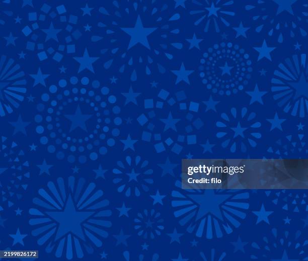stockillustraties, clipart, cartoons en iconen met seamless usa stars america modern fireworks shapes background pattern - vaderlandsliefde