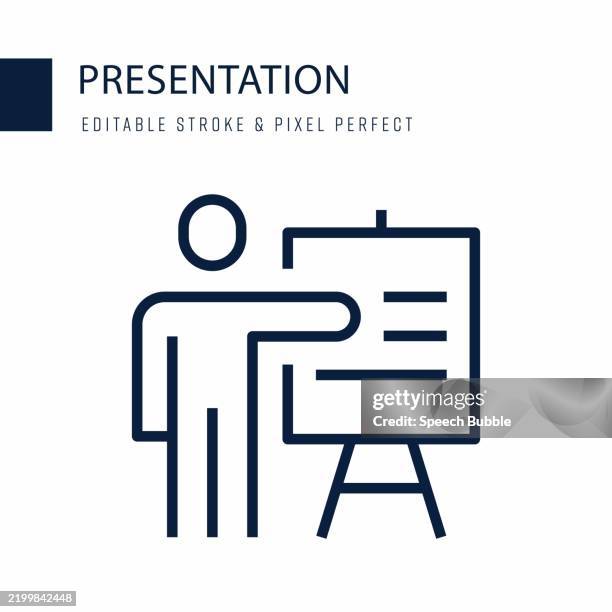 presentation line icon. editable stroke vector icon. - student presentation stock illustrations