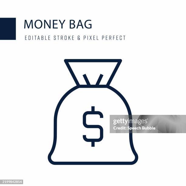money bag line icon. editable stroke vector icon. - technology stack infographic stock illustrations
