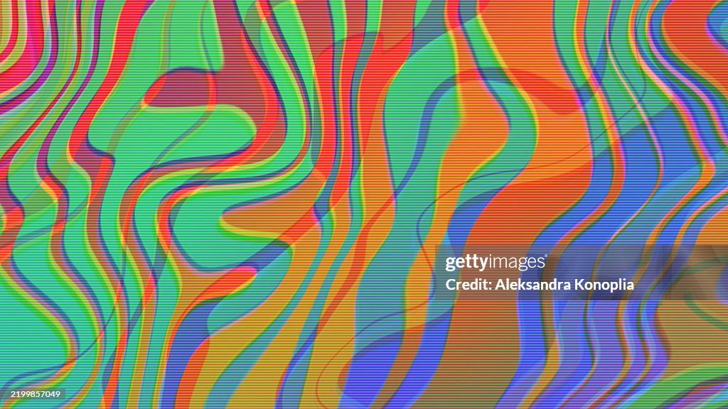 Vibrant Trippy Wavy Pattern in Multicolor for Retro 70s, Psychedelic Design