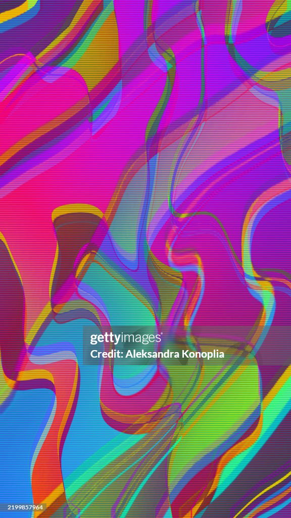 Abstract Acid Wave Pattern in Vibrant Neon Colors for 90s Trippy Design