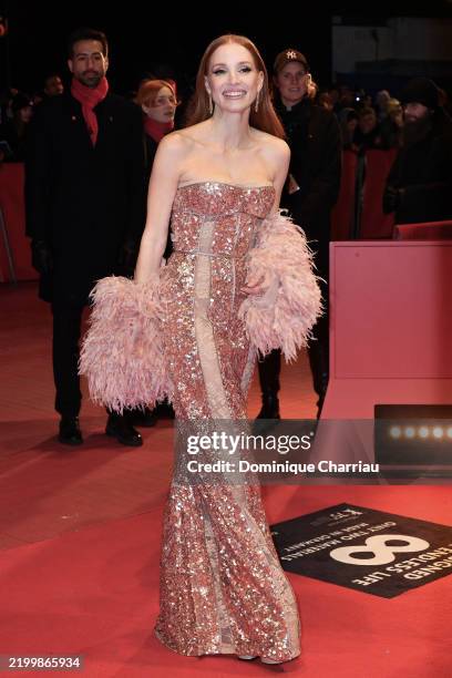 Jessica Chastain attends the "Dreams" premiere during the 75th Berlinale International Film Festival Berlin at Berlinale Palast on February 15, 2025...