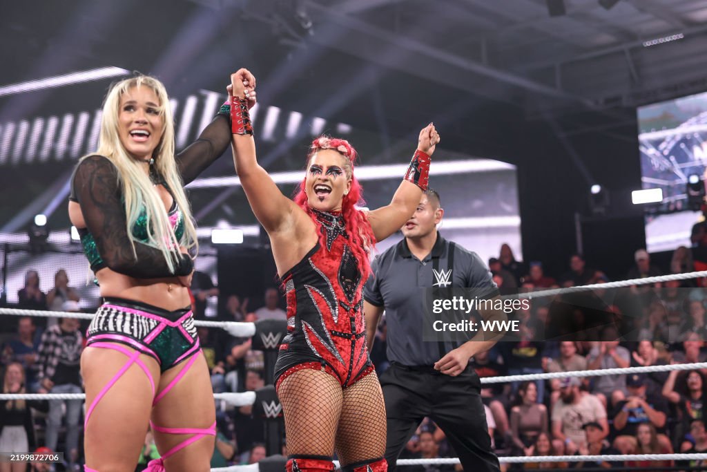 Sol Ruce Sol Ruca and Zaria celebrate their win during NXT at The WWE... News ...