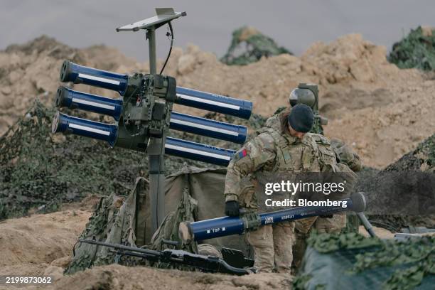 British army soldiers prepare an Lightweight Multi-Role missile system during the Steadfast Dart 25 exercise, part of the North Atlantic Treaty...