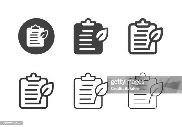 ilustraciones, imágenes clip art, dibujos animados e iconos de stock de íconos de informes ambientales - serie múltiple - receta documento