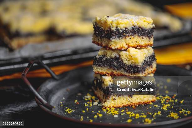 poppyseed cookie bars - gluten free stock pictures, royalty-free photos & images